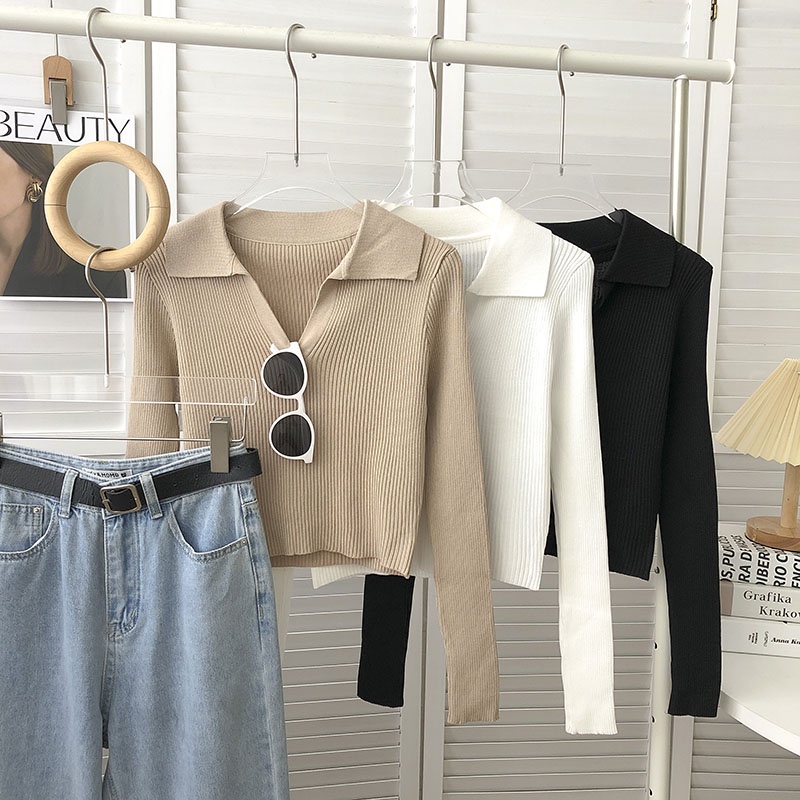 NUZIRO Áo kiểu  dệt kim tay dài phong cách Hàn Quốc thời trang dành cho nữ