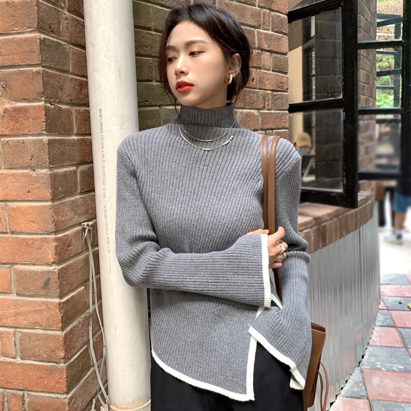 Áo Sweater Dệt Kim Cổ Lọ Tay Dài Dáng Ôm Thiết Kế Lệch Tà Thời Trang Quyến Rũ Cho Nữ