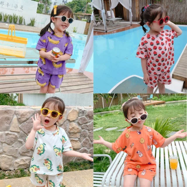 Bộ quần áo bé gái cộc tay siêu dễ thương QATE443 Đồ bộ bé gái TB345 TN346