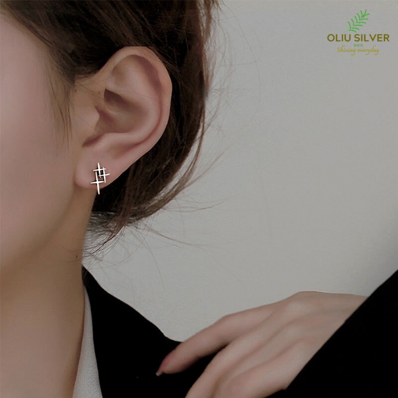 Bông Tai Bạc Thái S925 Retro Cross Star Ngôi Sao Trẻ Trung Cá Tính | Khuyên Tai Nữ Trang Sức Bạc Thời Trang
