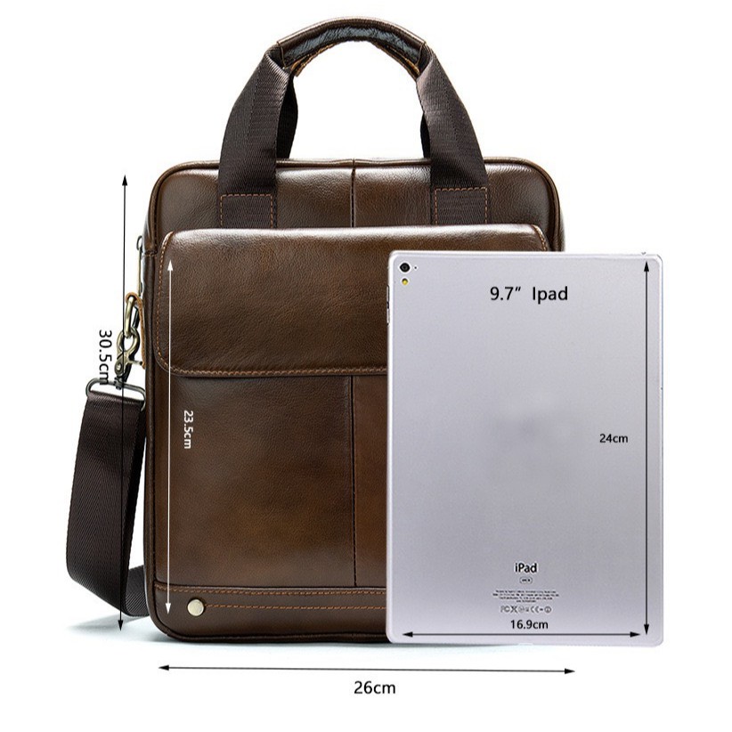 Túi đeo chéo nam da bò 100% cao cấp T14 túi đựng ipad 30.5x26x6cm (Nâu) | BigBuy360 - bigbuy360.vn