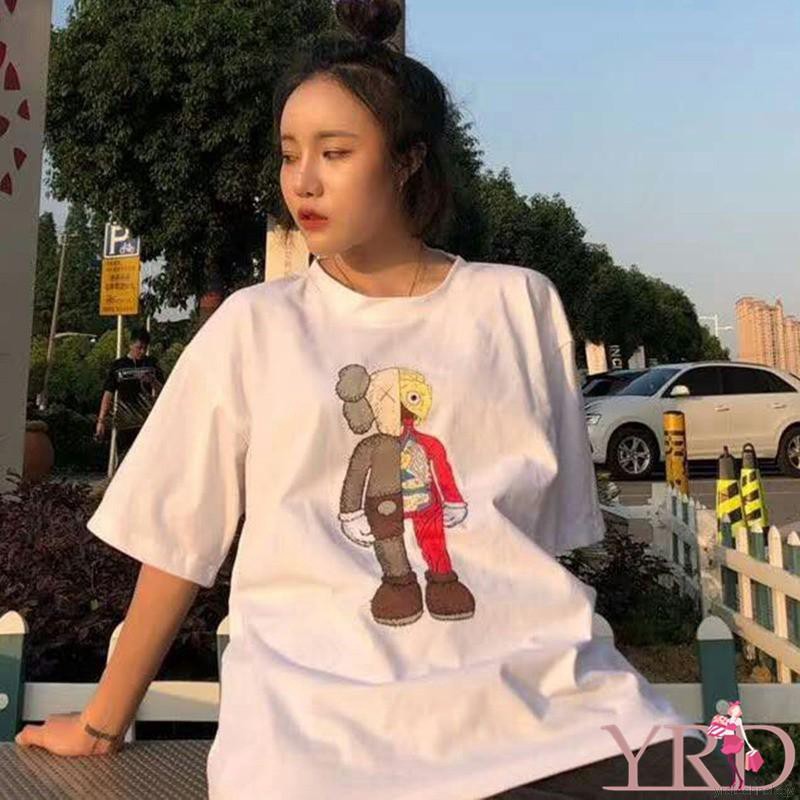 Áo thun  form rộng trắng hoạt hình KAWS nam nữ unisex oversize tay lỡ cổ tròn tee | Lee Hoàng Group