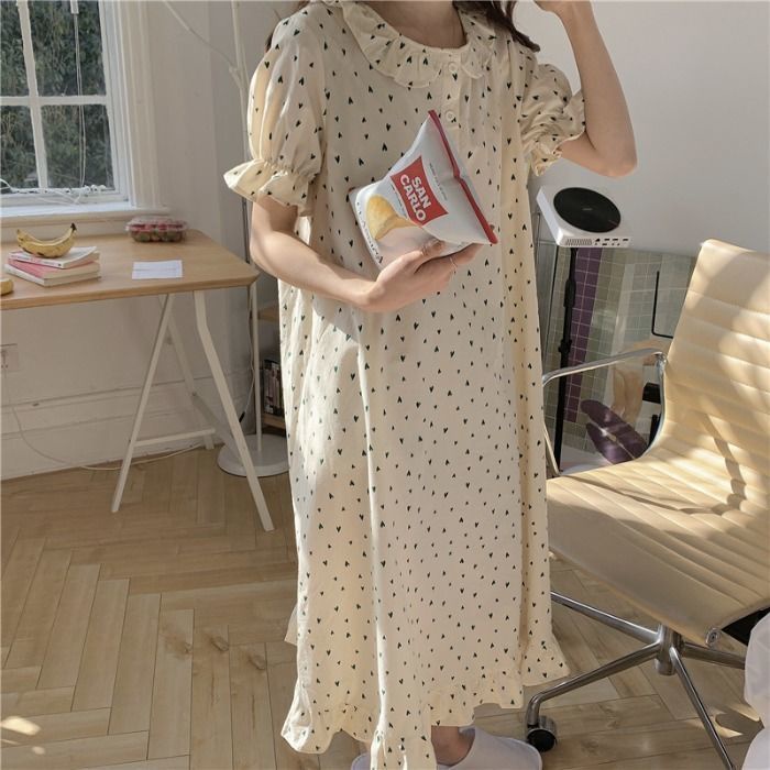 Korea sweet pajamas women summer net red cute princess style nightdress girls can wear home clothes outside long comfortable dress | BigBuy360 - bigbuy360.vn