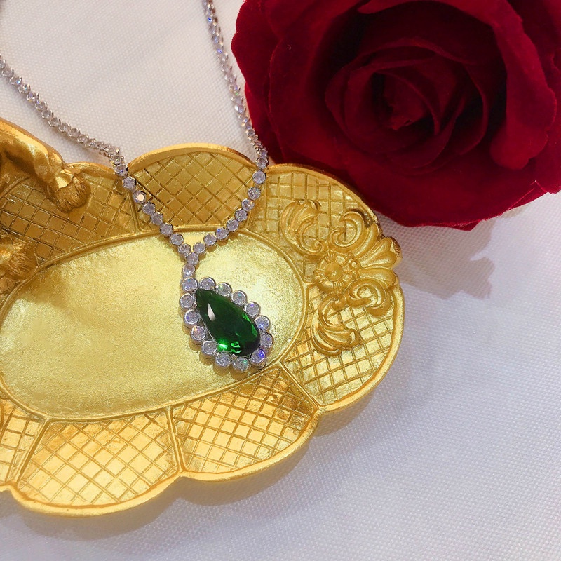 Vòng cổ Bạc 925 Mặt Hoa Đính Đá Zircon Hình Giọt Nước