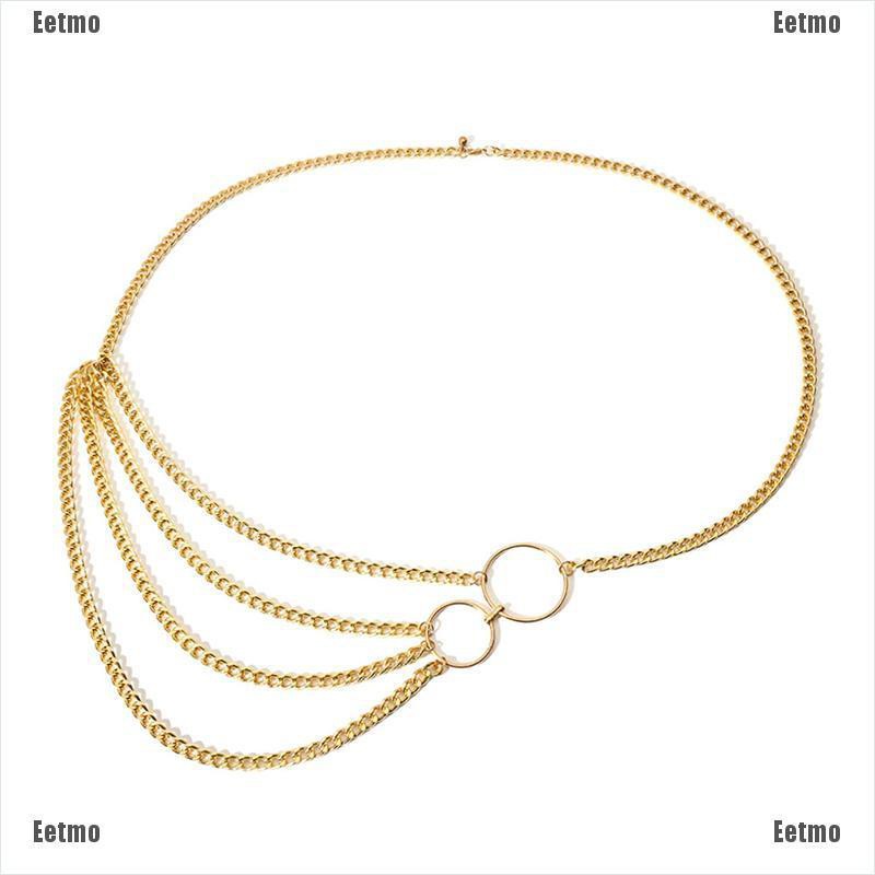 (Eetmo)Women Metal Chain Retro Belt High Waist Hip Coin Charms Waistband Body Chain-VN