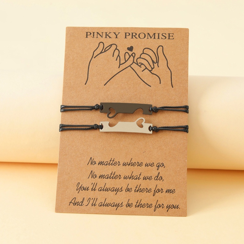 Set 2 Vòng Tay Dây Thừng Mặt Trái Tim Chữ Nhật Sáng Tạo Cho Cặp Đôi