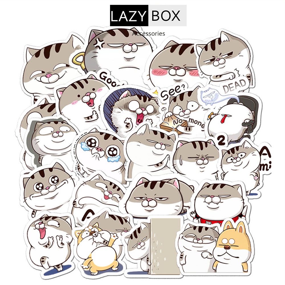 Bộ sticker chủ đề mèo ami mũ bảo hiểm, laptop, ván trượt, vali