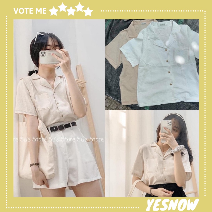 Áo sơ mi cổ vest viền (hàng có sẵn/ ảnh thật)