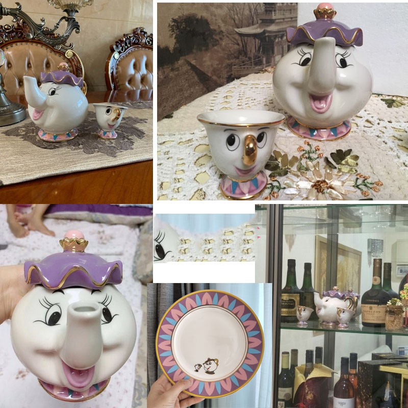 Bộ Ấm Trà Bằng Gốm In Chữ Beauty And The Beast Dễ Thương