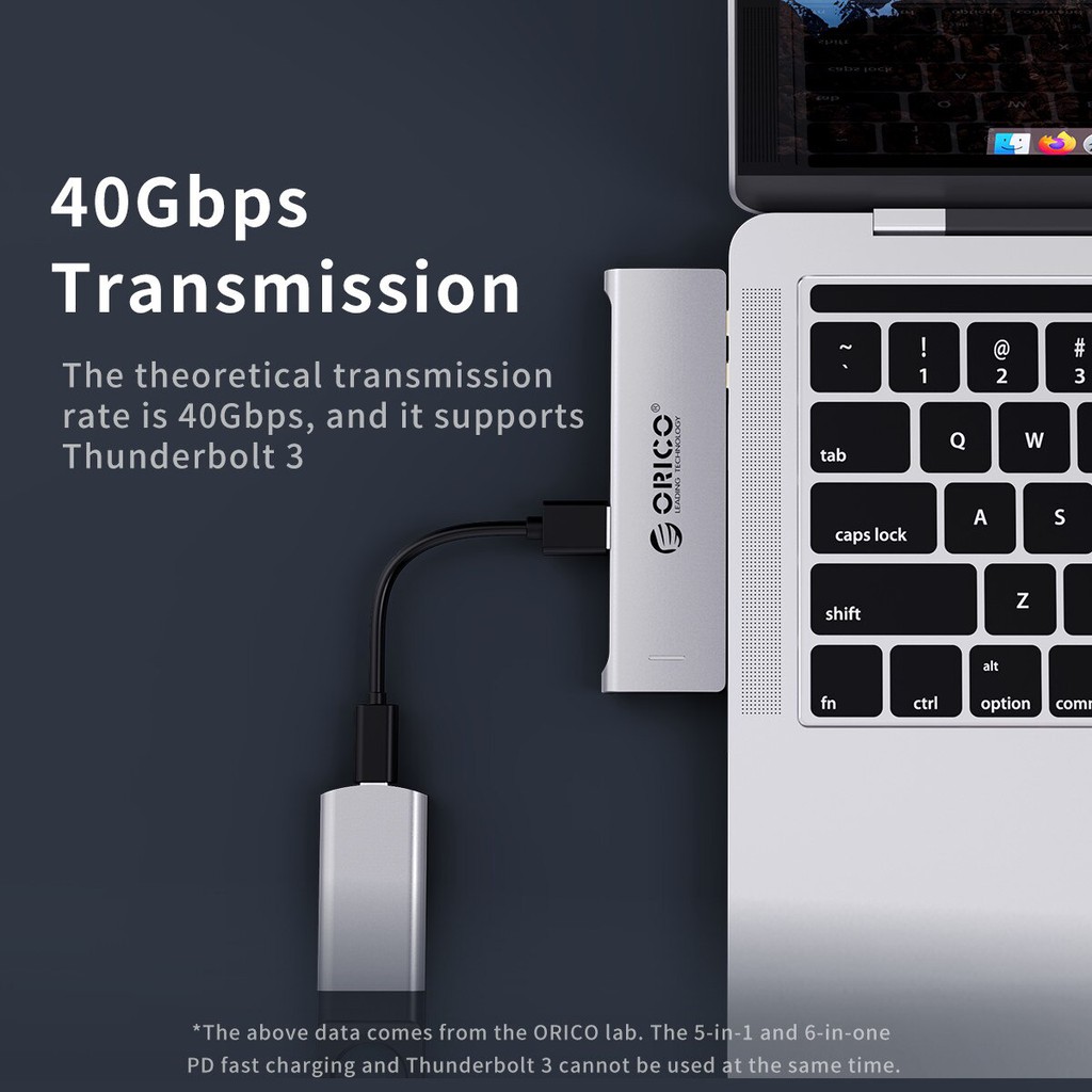 Bộ Hub chuyển đổi chia cổng 5 trong 1 Orico USB type C kép sang HDMI USB 3.0 dành cho Macbook Pro