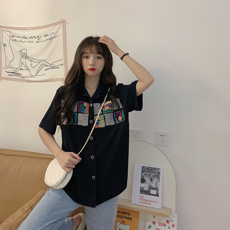172473 |Màu Đen| Áo Sơ Mi Tay Lửng Thời Trang Cá Tính Trẻ Trung