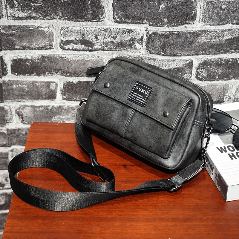 Túi đeo chéo vai unisex nam nữ da cao cấp chống nước dây kéo YKK 20 x 15 x 6 cm