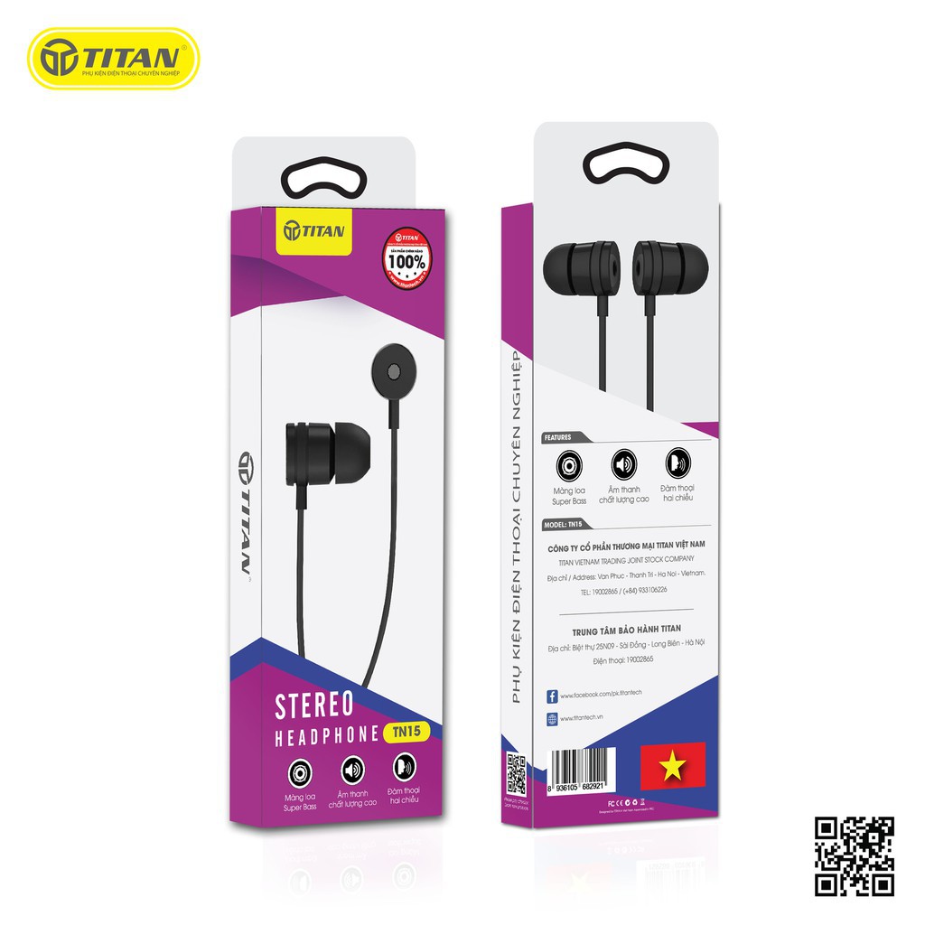 Tai nghe liền dây nút silicon TITAN - TN15 - Chính hãng - Siêu Bền
