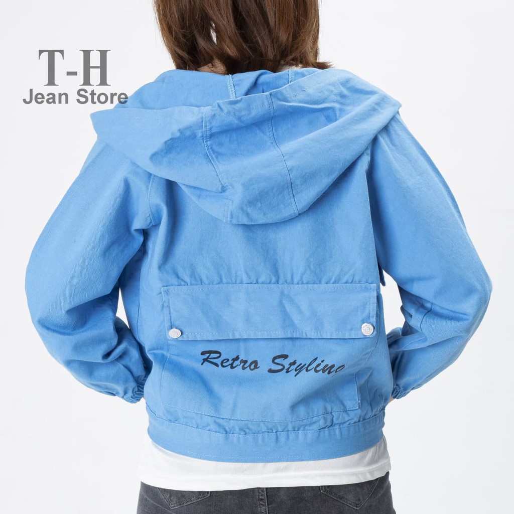 Áo khoác kaki nữ TH Store mũ phối chữ Restro Styling áo khoác nữ phong cách ulzzang chống nắng | BigBuy360 - bigbuy360.vn