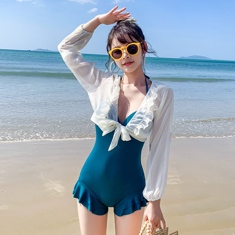 Swimsuit Seaside Fashion Swimsuit Comfortable and Breathable Women's One-piece 2021 New Ins Cover Meat Show Thin Sexy Steel Holder Gather Hot Spring Swimsuit 8284
