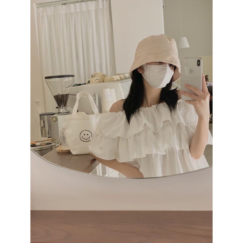 Áo trễ vai 3 tầng cộc tay, áo kiểu croptop bánh bèo dáng ngắn xinh xắn
