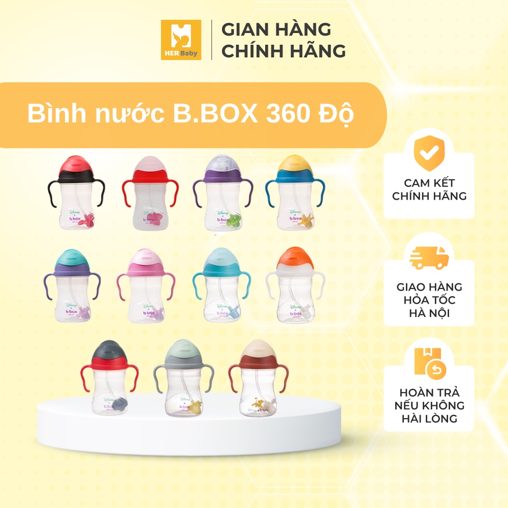 Bình nước chính hãng B.BOX 360 độ cho bé tập uống nước 240ml Nhân Vật Disney - Herbaby