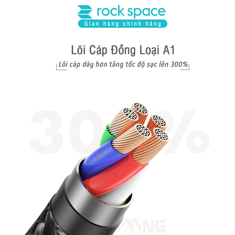 Cáp Rockspace dây dù R2 chuẩn sạc nhanh PD đầu Type-C to dành cho IP - Hàng chính hãng bảo hành 12 tháng