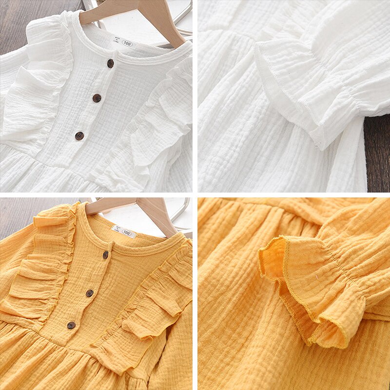 Đầm công chúa BEAR LEADER bằng cotton tay dài màu trơn phong cách xuân thu cho bé gái