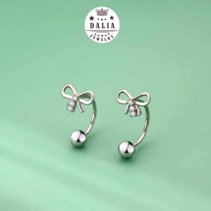 Bông tai bạc nữ bông nơ có chốt vặn không cần chốt DaLiA Jewelry khuyên tai bạc xịn xò