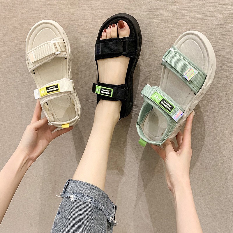 Sandal Nữ Quai Dù Màu Be+ Đen Siêu Êm Siêu Bền sz 36-40