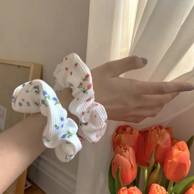 Dây Buộc Tóc Phối Vải Trắng Họa Tiết Hoa Thời Trang Mùa Hè Cho Nữ Hair Scrunchies