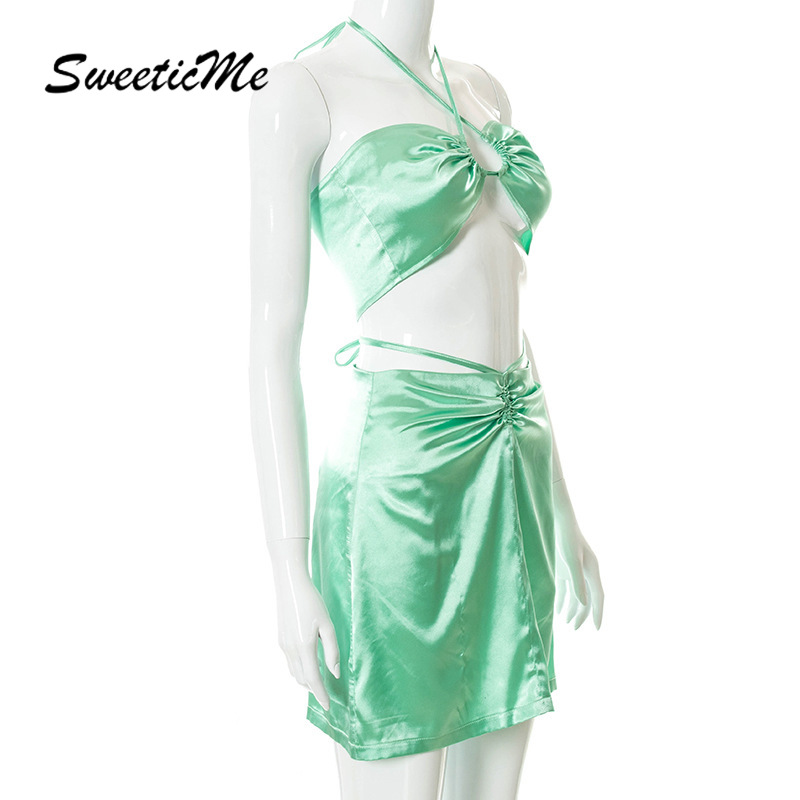 Set Áo Ống + Chân Váy Ngắn Thắt Dây Mới Ngọt Ngào Cho Nữ