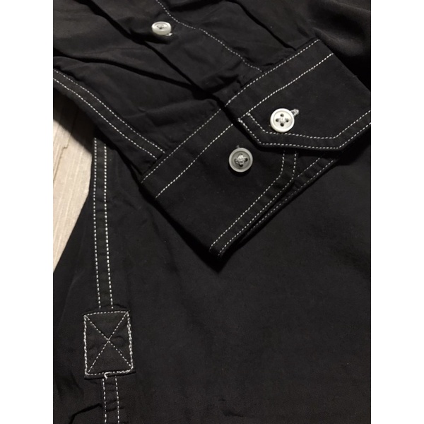 Áo sơ mi dài tay Nam hiệu Lacoste L!VE màu đen phối chỉ nổi size