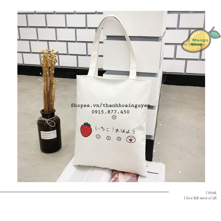 Túi vải tote icon dâu tây