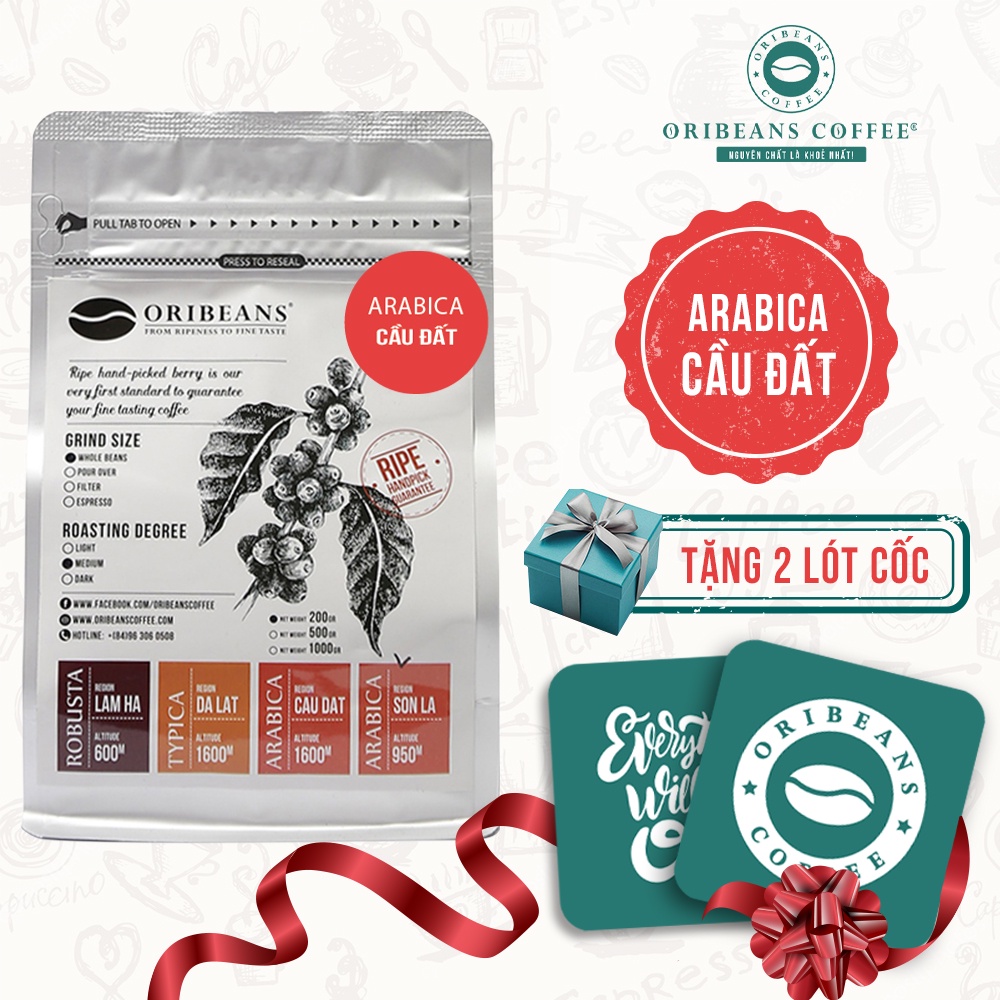Cà phê Arabica Cầu Đất nguyên chất rang xay chuẩn 100% hương quả ngọt chua thanh vị cam từ ORIBEANS Coffee