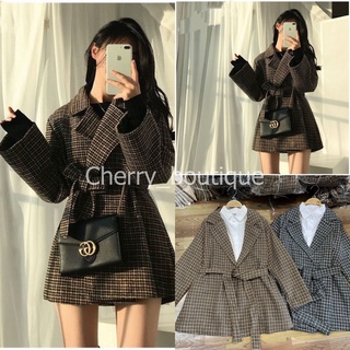 Áo vest dạ 2 lớp tặng kèm đai, Áo blazer nữ áo vest khoác ngoài phong cách hàn quốc