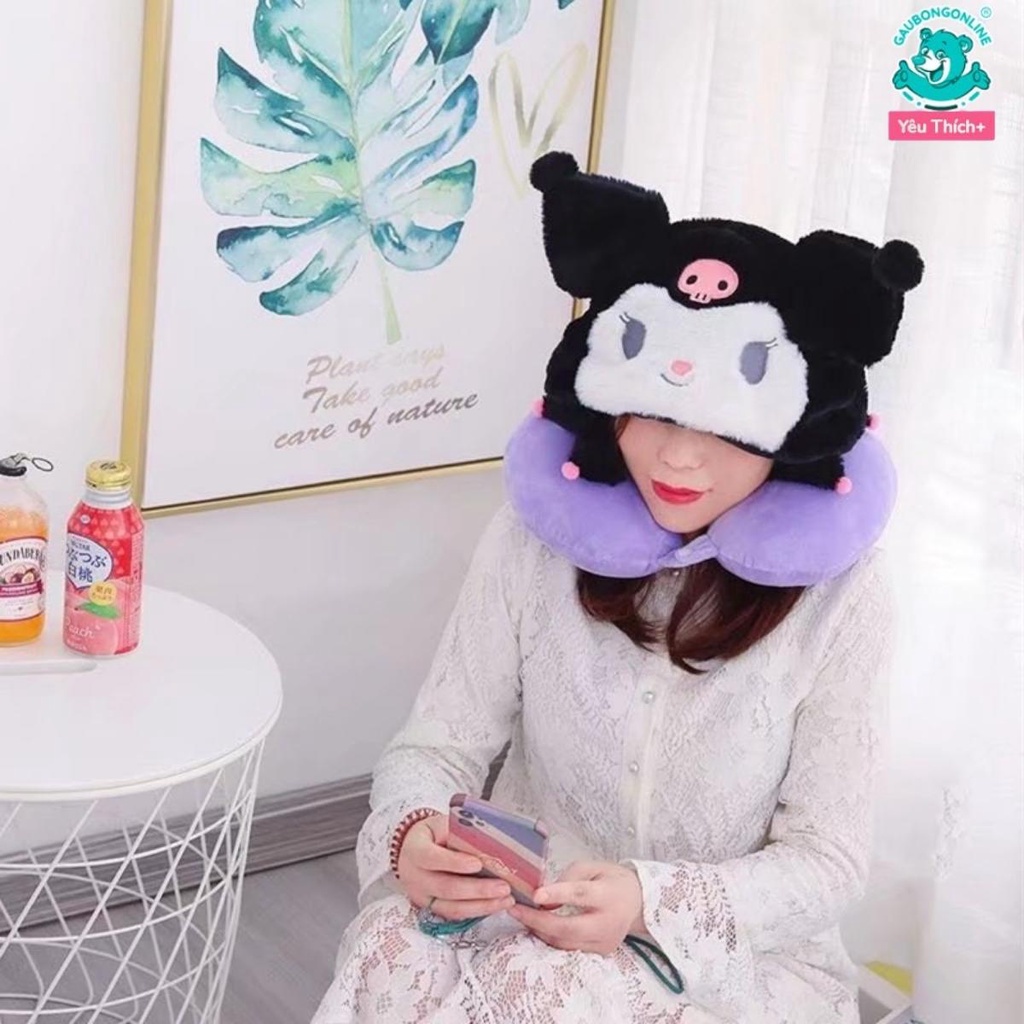 Gối Cổ Gấu Lotso Kèm Mũ, Gối Cổ Gấu Bông Lotso, Kuromi, Stitch Chất Liệu Cao Su Non