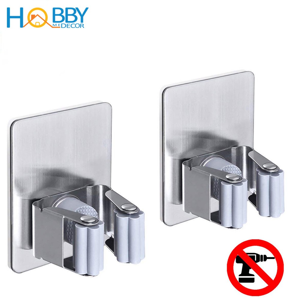 Combo 2 móc treo cán chổi dán tường nhà bếp inox 304 Hobby home decor MTCV-2 có keo dán