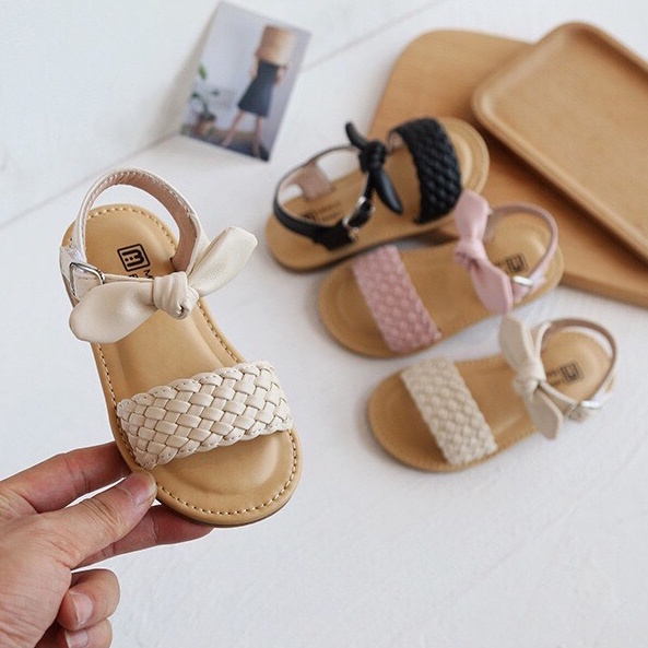 Dép sandal cho bé gái - Sandal quai đan ngang phối nơ xinh chính hãng MG