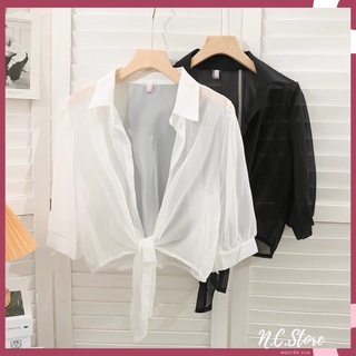 Áo Sơ Mi Nữ Chất Đũi Voan Buộc Vạt Khoác Ngoài