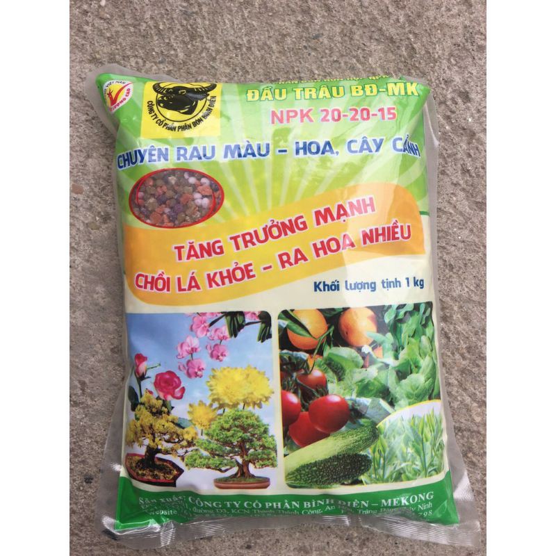 Phân bón đầu trâu NPK 20-20-15 dưỡng hoa,trái, rau màu.1kg