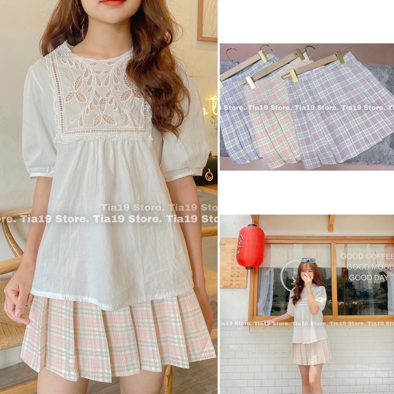 Chân váy tennis kẻ ulzzang ( Ảnh thật Tia19 chụp)