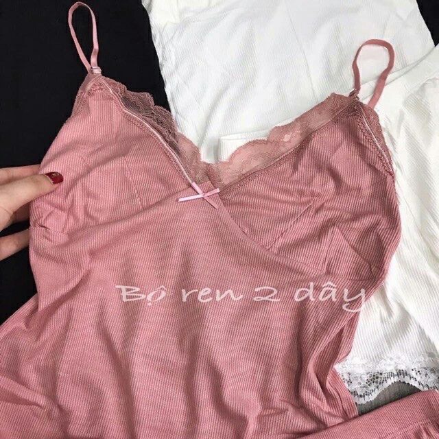 Bộ đồ ngủ 2 dây viền ren sexy chất gân tăm mềm mát YUKI STORE 777