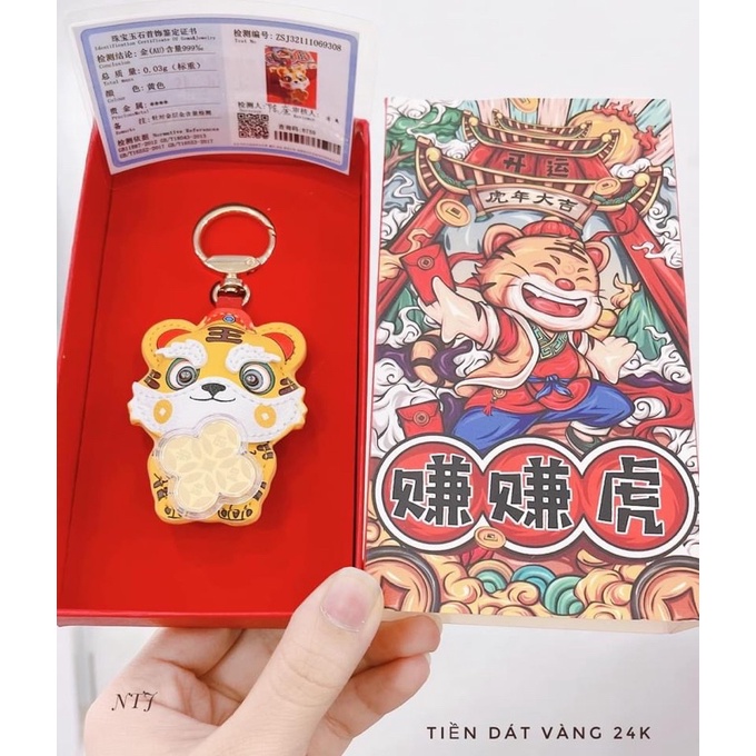Móc treo hổ thần tài mạ vàng 9999 mang lại may mắn cho năm 2022
