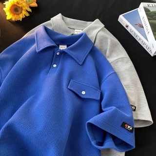Áo thun polo tay lỡ màu xanh dương thời trang xu hướng cho nam