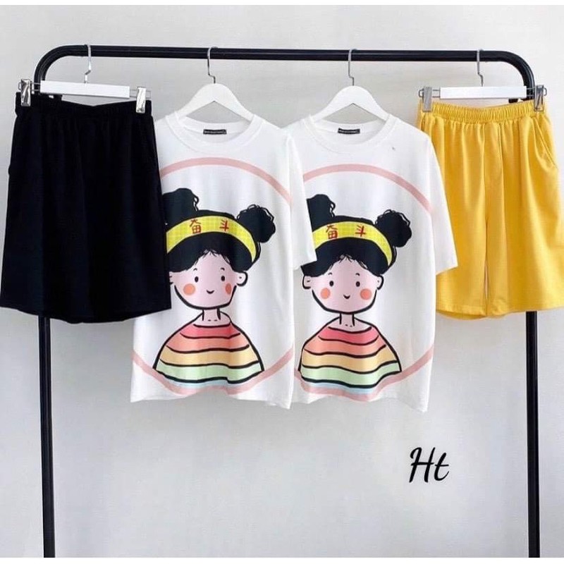 Sét áo cô gái cầu vồng+quần đùi trơn HT12
