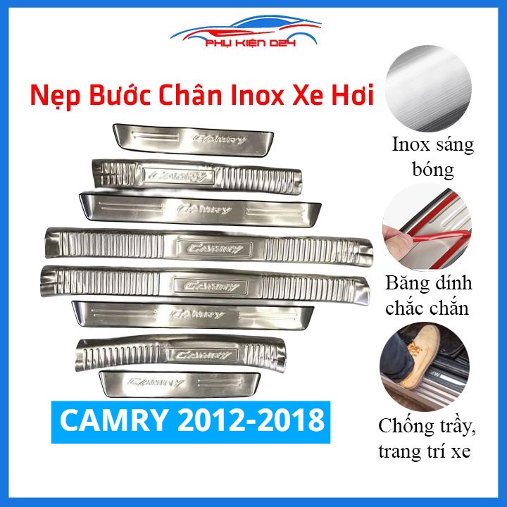 Bộ ốp bậc cửa trong ngoài Camry 2012-2013-2014-2015-2016-2017-2018 Inox chống trầy trang trí xe