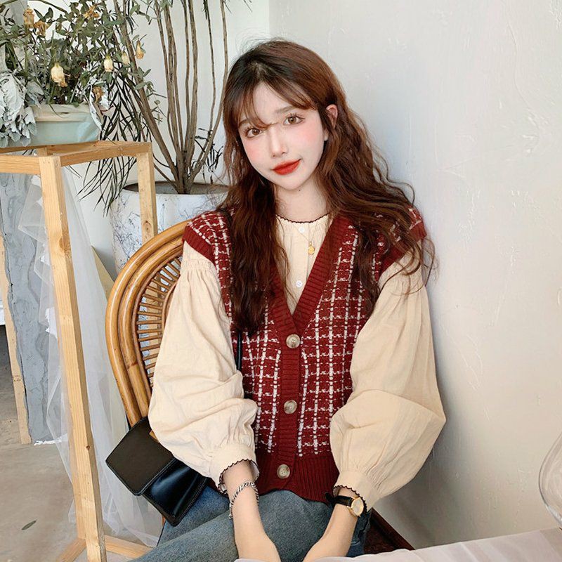 Hàng Sẵn_ Áo gile cardigan đa năng mix sọc retro phong cách Vintage
