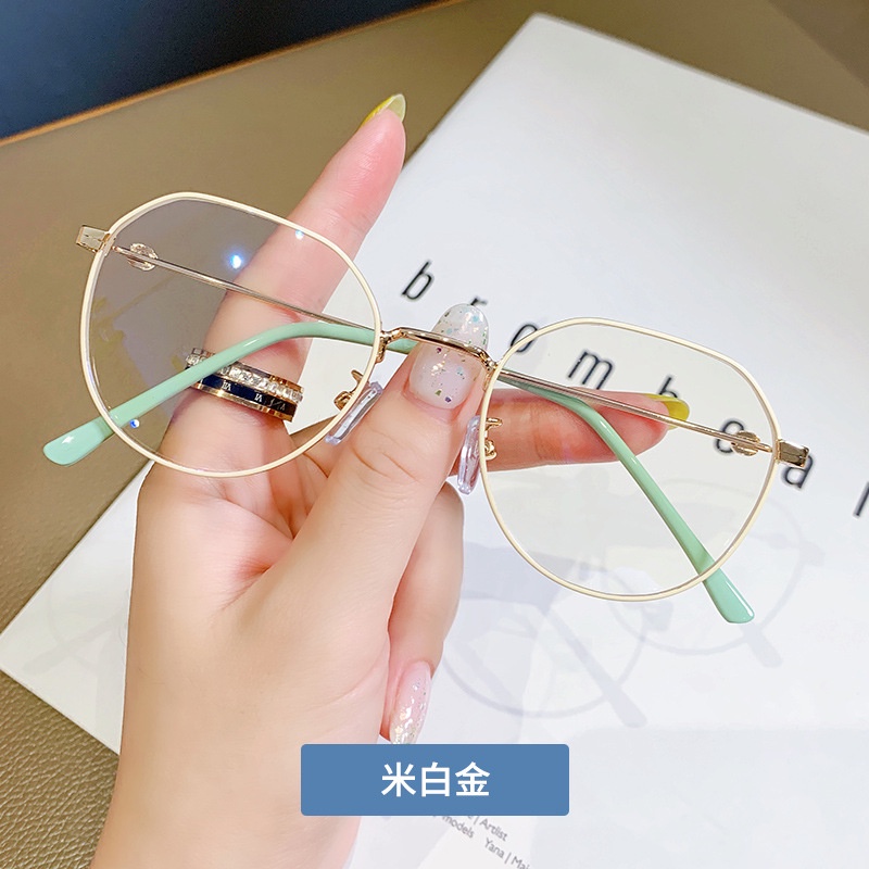 Mắt kính gọng kim loại tròn chống bức xạ phong cách Retro Hàn Quốc