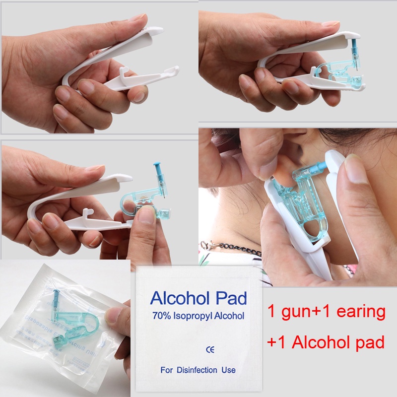 Bộ Súng Bấm Lỗ Tai Không Gây Đau Dùng Một Lần Kèm Bông Tai Đính Kim Cương