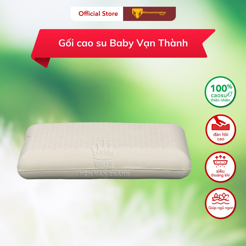 Gối cao su Baby Vạn Thành kích thước 30x43, phù hợp cho bé mang đi học [Chính Hãng]