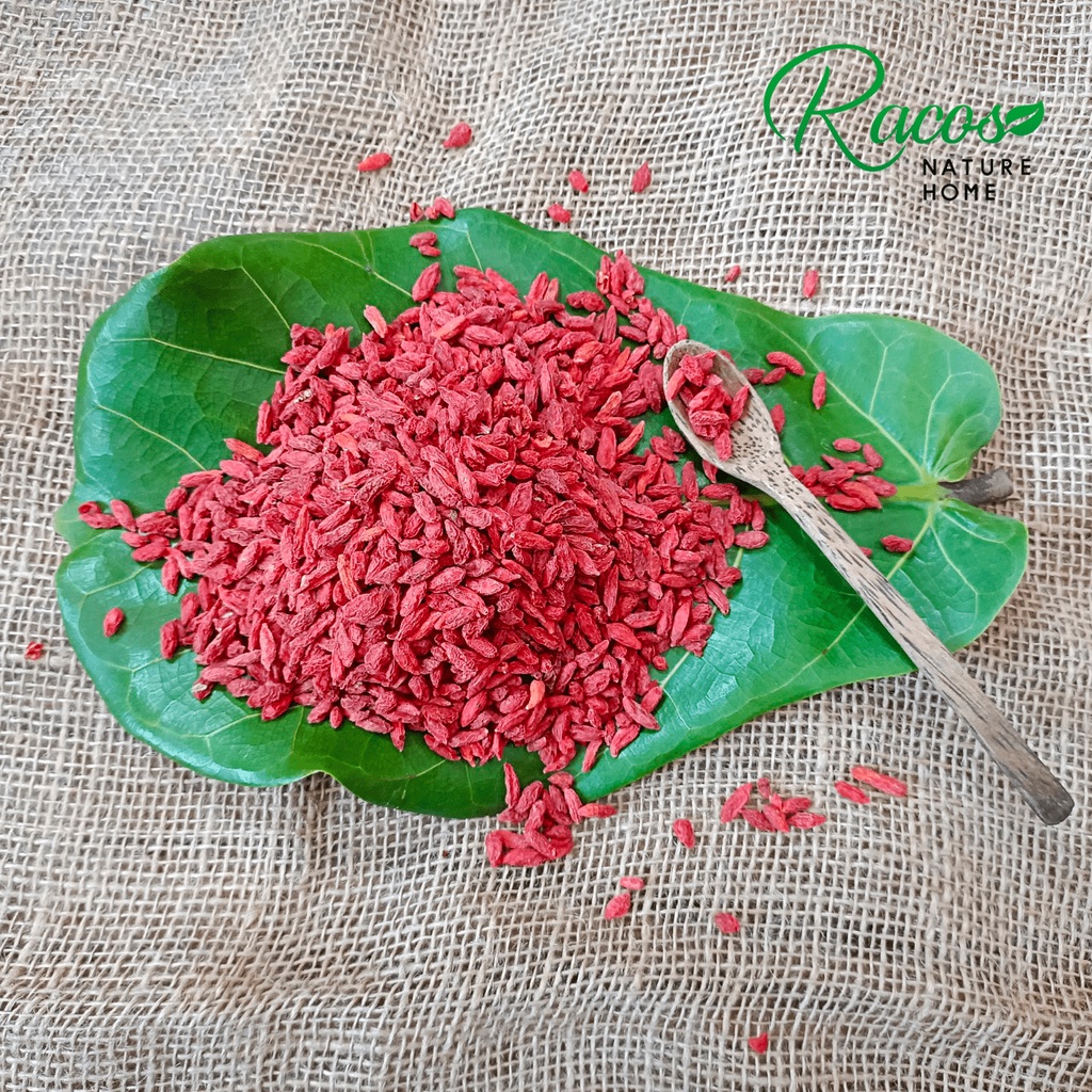 Kỷ tử đỏ Ninh Hạ sấy khô organic Racos 100 - 500gr. Câu kỉ tử Ninh Hạ hữu cơ hạt to đều