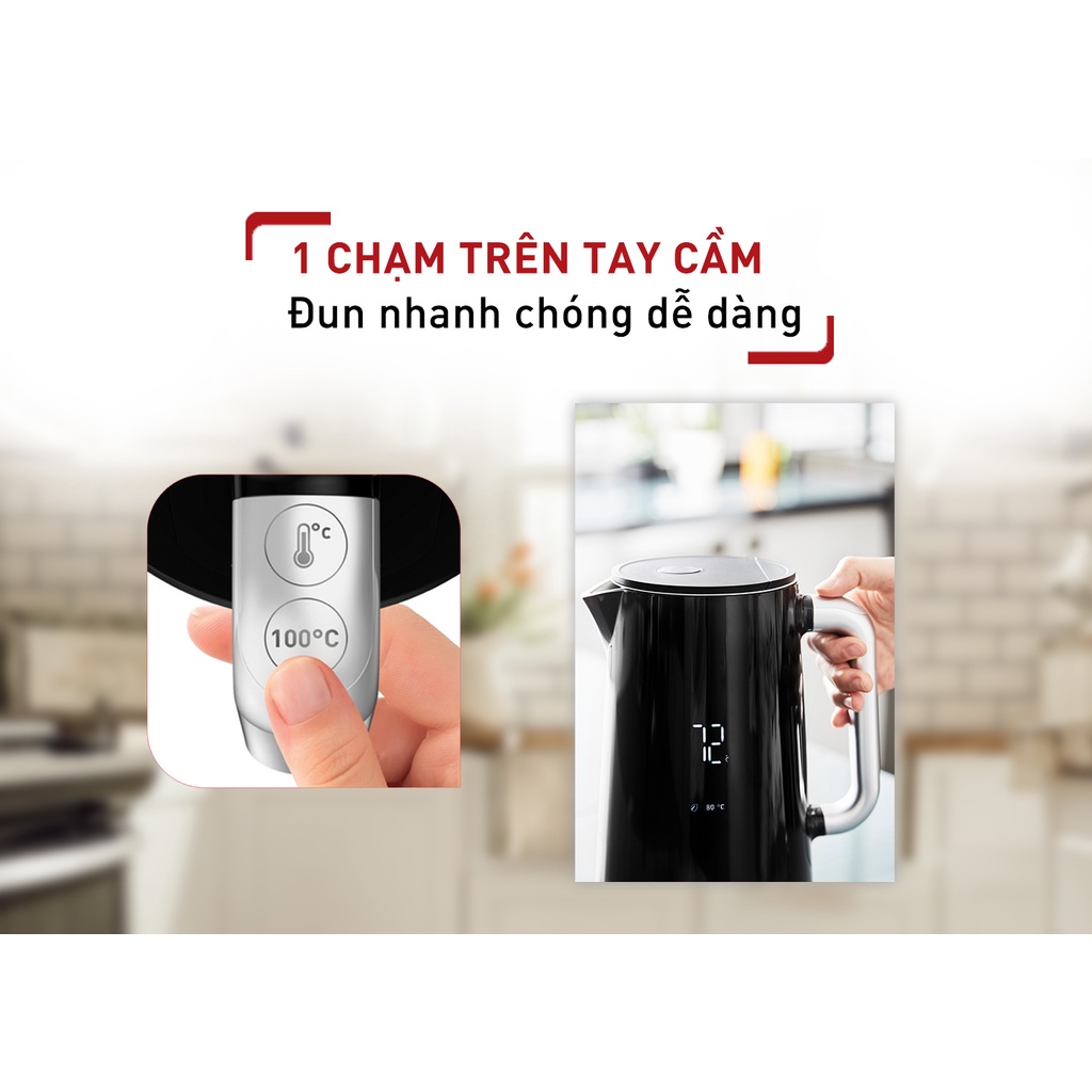 Bình đun siêu tốc Tefal 1.7L Smart & Light KO850810 - 1800W - Màn hình điện tử - Toàn thân thép chống gỉ - Chính Hãng