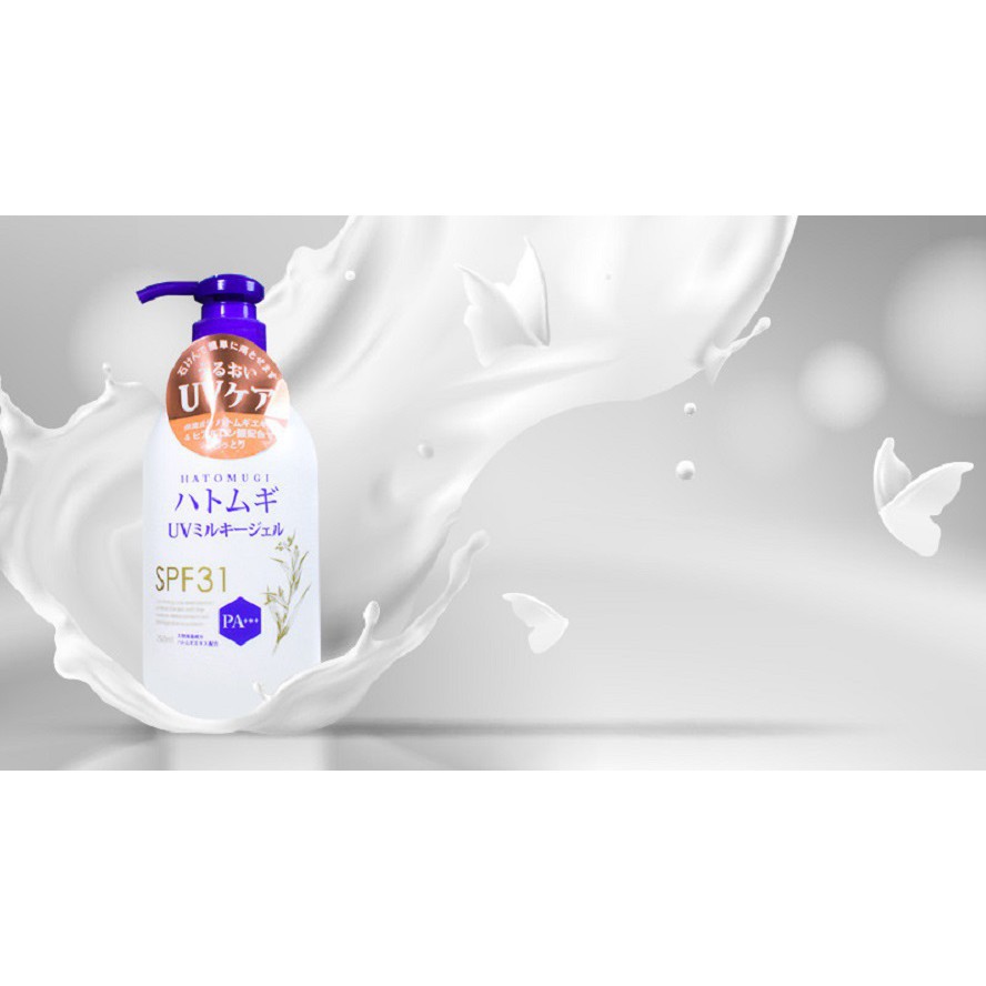 Sữa dưỡng thể chống nắng, dưỡng da trắng sáng, bảo vệ body Reihaku Hatomugi UV Milky Gel SPF31/PA+++ 250ml