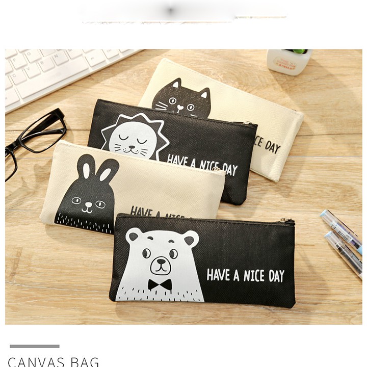 Túi đựng bút vải Gấu Tula canvas - Bóp bút hoạt hình dễ thương kéo khóa